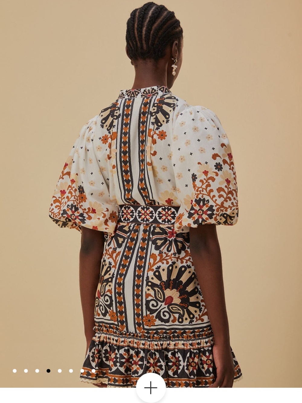 Farm Rio Flower Fan Tapestry Off-White Mini Dress - Picture 3 of 7